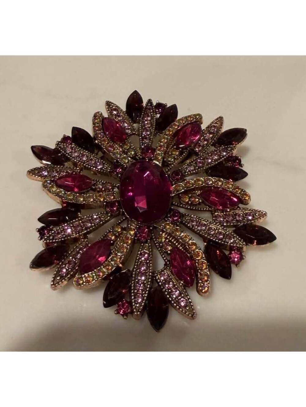 Purple Rhinestone Flower Brooch Pin - Picture 5 of 5